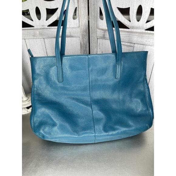 Zenith Genuine Pebbled Leather Tote Handbag Shoulder Bag Green Blue - Picture 2 of 8